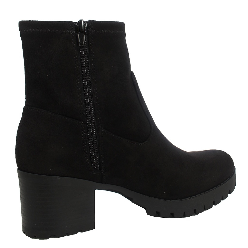 Black Faux Suede High Top Stack Block Heel Ankle Boot - Picture 5 of 6